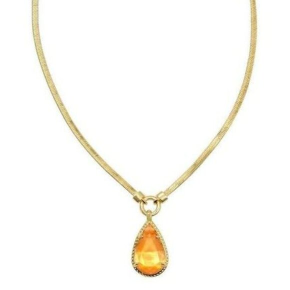 Kendra Scott Gold Sami Herringbone Statement Necklace in Coral Cat's Eye - Picture 4 of 5